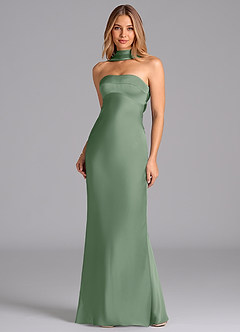 Azazie Lusinda Bridesmaid Dresses Matcha Mermaid Strapless Stretch Satin Dress image4