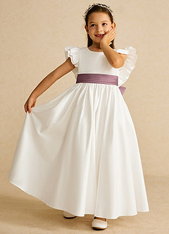 Azazie Aero Flower Girl Dresses Ivory Vintage Mauve A-Line Pleated Cotton Dress image6