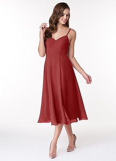Azazie Clarissa Bridesmaid Dresses Rust A-Line V-Neck Chiffon Dress image4