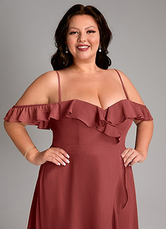 Azazie Lyra Bridesmaid Dresses Terracotta A-Line Chiffon Convertible Dress image17