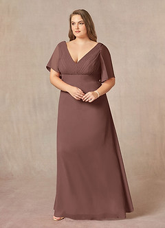 Azazie Alessa Mother of the Bride Dresses Espresso A-Line V-Neck Pleated Chiffon Dress image9