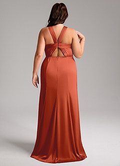 Azazie Rue Bridesmaid Dresses Rust A-Line Pleated Stretch Satin Dress image9