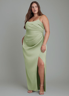 Azazie Calandra Robes de demoiselle d'honneur Robe Fourreau en Satin extensible Plissé Vert Sauge image9