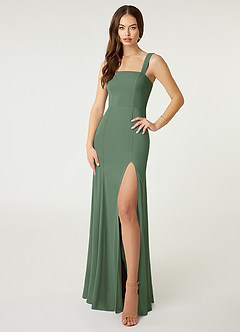 Azazie Alara Bridesmaid Dresses Eucalyptus Sheath Side Slit Stretch Chiffon Dress image4