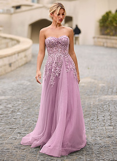 Celeste Light Purple Rhinestone Sheer Lace Prom Dress image4