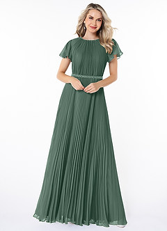 Azazie Kara Bescheiden Bruidsmeisjekleding A-Lijn Geplooid Chiffon Vloerlengte Jurk image4