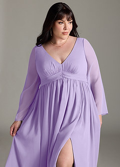 Azazie Teton Robes de demoiselle d'honneur de maternité Robe Trapèze Manche longue Longueur ras du sol Mousseline de soie image12