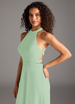 Azazie Clarice Final Sale Dusty Sage A-Line High Neck Stretch Crepe Dress image9