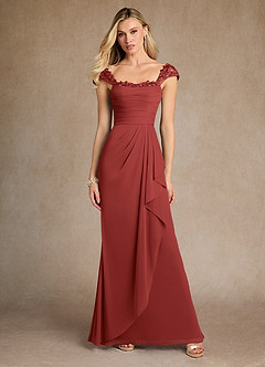 Azazie Belfast Mother of the Bride Dresses Rust Sheath Lace Mesh Dress image4