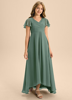 Azazie Induh Junior A-Linie Plissee Chiffon Kleid Eukalyptus image3