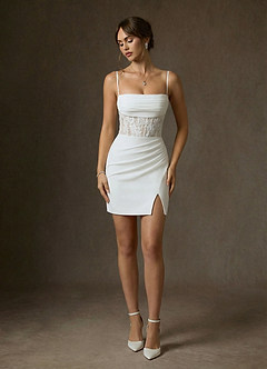 Azazie Adelais Vestidos de novia Vestido de Blanco Diamante Champán de Satén con cara trasera de crepé de Corte Sirena con Vestidos sin tirantes image5