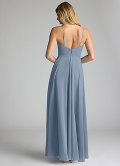Azazie Akita Robes de demoiselle d'honneur Robe Trapèze en Mousseline de soie Bleu Poussiéreux image4