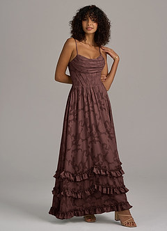 Azazie Lettie Robes de demoiselle d'honneur Robe Trapèze en Blumen-Burnout Corset Expresso image3