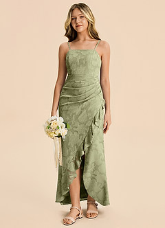 Azazie Buzzy Junior Pistachio Sheath Pleated Chiffon Dress image3