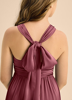 Azazie Jaylah Junior A-Linie Plissee Stretch-Satin Kleid Wüstenrose image7