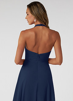 Azazie Tessie Bridesmaid Dresses Dark Navy A-Line Pleated Chiffon Dress image4