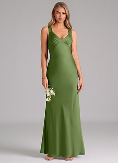 Azazie Kamila Bridesmaid Dresses Juniper A-Line Pleated Stretch Satin Dress image1