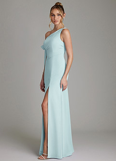 Azazie Aylin Bridesmaid Dresses Sea Glass Sheath Off the Shoulder Chiffon Dress image5