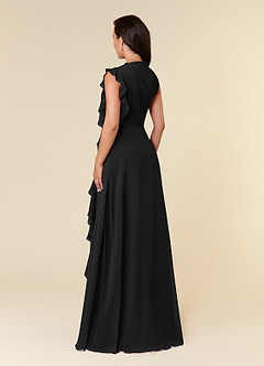Azazie Narine Mother of the Bride Dresses Black A-Line High Neckline Pleated Chiffon Dress image5