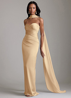 Azazie Sonora Vestidos de damas de honor Vestido de Champán de Satén Elástico de Corte Recto con Sin tirantes image10