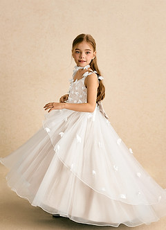Azazie Darlina Robe Demoiselle D'honneur Fillette Robe Princesse en Tulle Dentelle Ivoire Albâtre Blanc image3