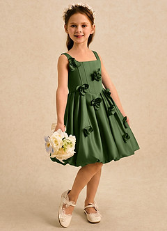 Azazie Lillian vestidos de niña de las flores Vestido Oliva de Satin Mate de Vestido de princesa con Plisado image4
