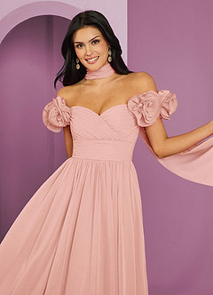 Barbie ♥ Azazie Bridesmaid Dresses Rosette A-Line Off the Shoulder Chiffon Convertible Dress image4