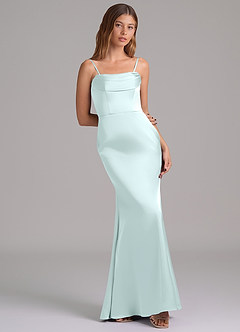 Azazie Miley Bridesmaid Dresses Sea Glass Mermaid Off the Shoulder Stretch Satin Convertible Dress image8
