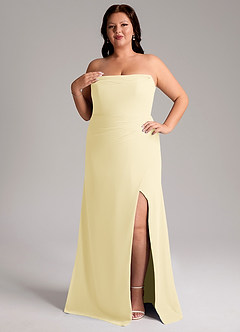 Azazie Leonis Robes de demoiselle d'honneur Robe Fourreau Convertible en Mousseline de soie Sans bretelles Sorbet Citron image12