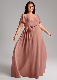 Azazie Verna Maternity Bridesmaid Dresses A-Line V-Neck Ruched Chiffon Floor-Length Dress image9