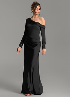 Azazie Sandra Brautjungfernkleider Meerjungfrau-Linie Langarm Stretch-Satin Kleid Schwarz image4