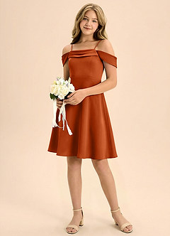 Azazie Anselie Junior Klä av A-Line i Stretch Satin Plisserad image1