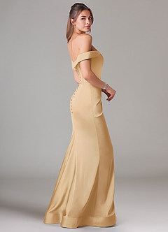 Azazie Everly Vestidos de damas de honor Vestido de Oro de Satén Elástico de Corte Sirena Convertible con Vestidos sin tirantes image4
