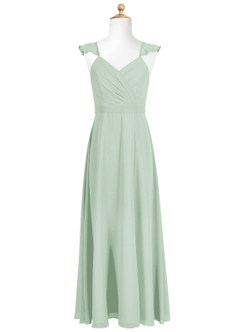 Azazie Emily Junior Agave A-Line Ruched Chiffon Dress image5