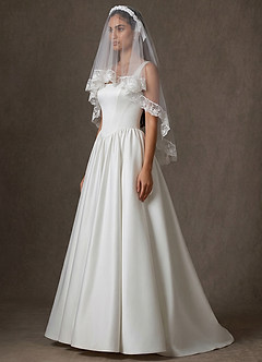 front Romantic Floral Lace Shoulder Length Veil