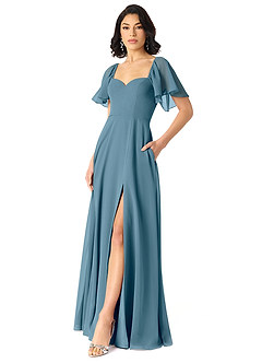 Azazie Chloe Brautjungfernkleider A-Linie Herzausschnitt Chiffon Kleid Bermudablau image5