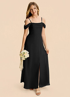 Azazie Lilly Junior Black A-Line Pleated Chiffon Dress image7