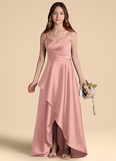 Azazie Prisha Junior Rosette A-Line Pleated Stretch Satin Dress image7