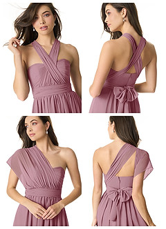 Azazie Olani Bridesmaid Dresses Vintage Mauve A-Line Off the Shoulder Chiffon Convertible Dress image8