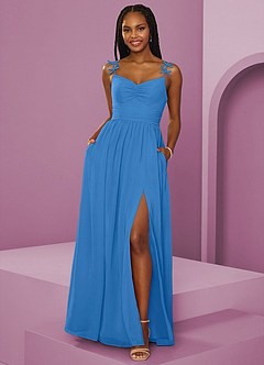 Barbie ♥ Azazie Abiti da Damigella Abito A-Line in Chiffon Plissettato Blue Jay image9