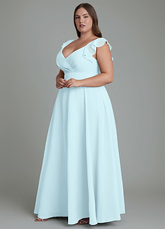 Azazie Leilani Bridesmaid Dresses Cloud Blue A-Line Pleated Chiffon Dress image10