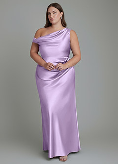 Azazie Emerson Bridesmaid Dresses Lilac Mermaid Off the Shoulder Metallic Satin Dress image8
