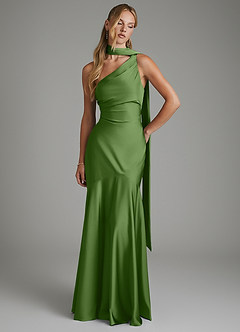 Azazie Amara Robes de demoiselle d'honneur Robe Sirène en Satin extensible Asymétrique Basilic image3
