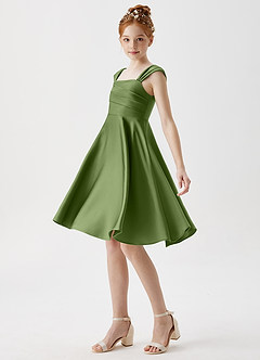 Azazie Amira Junior Robe Trapèze en Satin extensible Plissée Genévrier image4