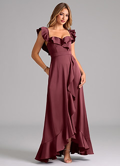 Azazie Lyra Brautjungfernkleider Wandelbar A-Linie Schulterfrei Stretch-Satin Kleid Merlot image2