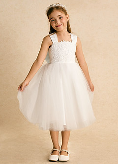Azazie Dimple Abiti da Ragazza di Fiori Abito Principessa in Tulle Pizzo Avorio image4