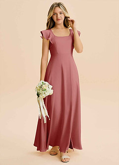 Azazie Bondi Junior Antique Rose A-Line Side Slit Stretch Satin Dress image4