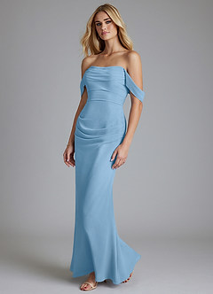 Azazie Luiza Bridesmaid Dresses Steel Blue Mermaid Off the Shoulder Chiffon Dress image1