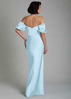 Azazie Lea Brudtärnklänningar Klänning av Sjöjungfru i Stretch Satin Off the shoulder Himmelsblå Konvertibel image6
