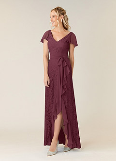 Azazie Knox Mère de la mariée Robes Robe Trapèze en Mousseline de soie Col en V Cabernet image3